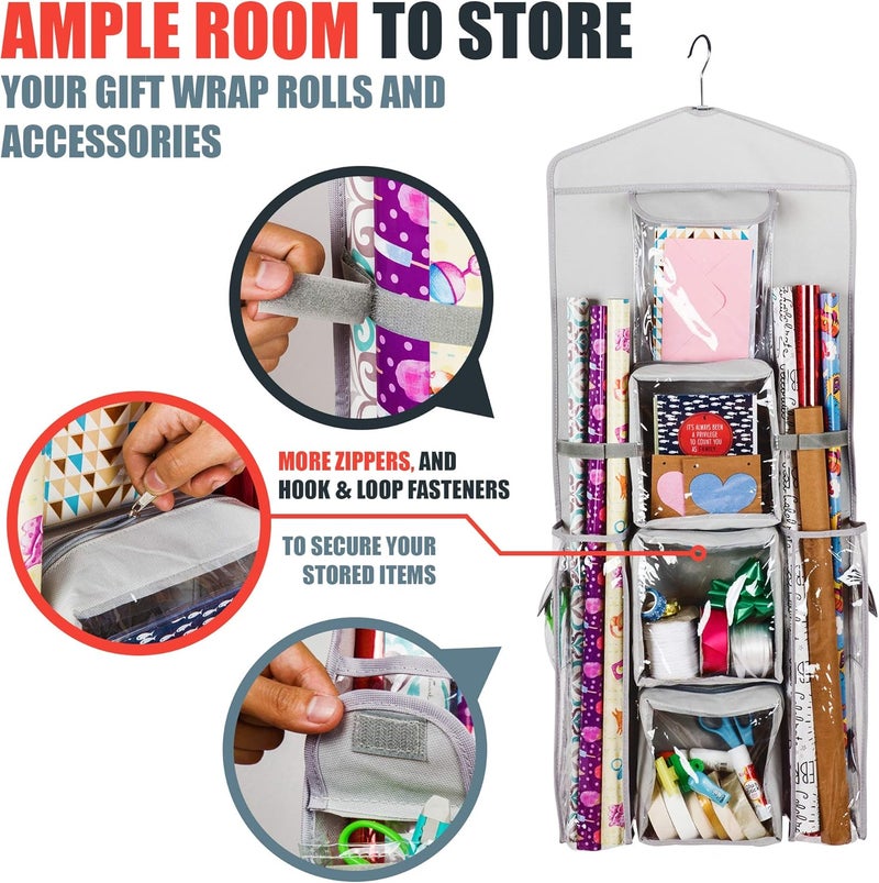 Regal Bazaar Double-Sided Hanging Gift Bag and Gift Wrap Organizer (Light Grey) - Image 5